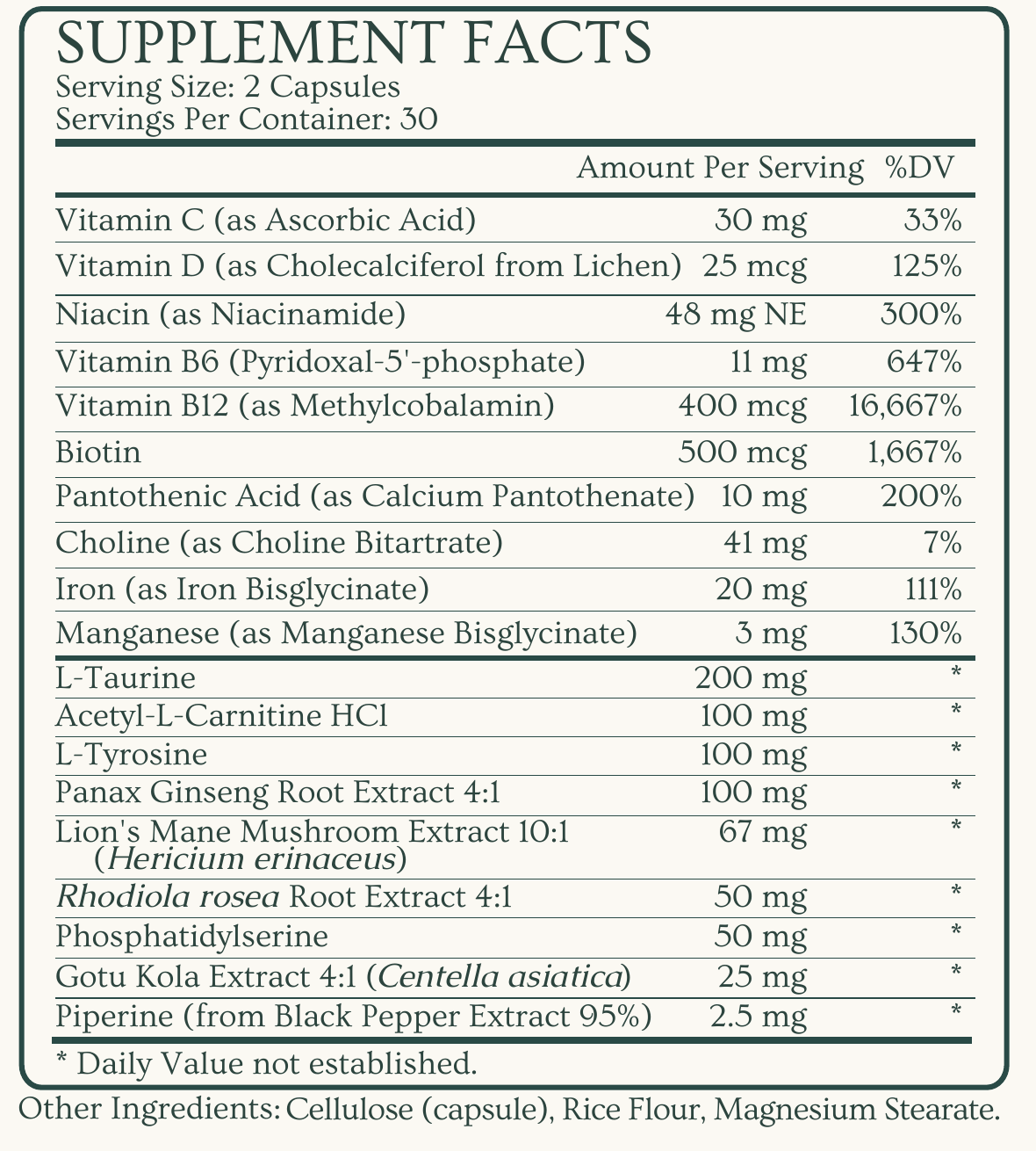 Innerkind Rise Supplement Facts panel